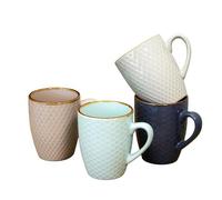 Darthome Set of 4 Geometric Mix Mugs 300ml Blue & Grey Diamond Honeycomb Coffee Cups Gift
