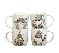 Darthome Set of 4 Grey & Gold Gonk Mugs Ceramic 300ml Christmas Cool Gnome Coffee Cups