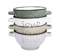 Darthome Set of 4 Handled Soup Bowls 500ml Stoneware Script Label Stew Serving Dishes