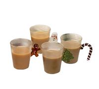 Darthome Set of 4 Ribbed Glass Christmas Handle Mugs Novelty Xmas Festive Coffee Cups