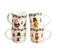 Darthome Set of 4 Santa & Friends Christmas Mugs, Ceramic, White, 370ml, Santa, Nutcracker, Gingerbread Man and Snowman Designs, Festive Gift