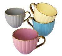 Darthome Set of 4 Scalloped Cappuccino Cups 300ml Chrome Gold Rim & Handle Coffee Mugs