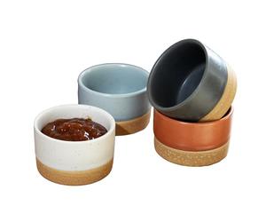 Darthome Set of 4 Two Tone Stoneware Dip Bowls Mini Speckled Snack Sauce Nibble Pots Tableware