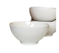 Darthome Set of 4 White Jewel Salad Bowls Ceramic Footed Large Geometric Round Dinnerware
