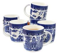 Darthome Set of 6 Blue Willow Mugs Ceramic 300ml Hot Drinks Coffee Cups English Tableware