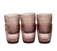 Darthome Set of 6 Embossed Pink Glass Tumblers 300ml Geometric Water Drinking Glasses