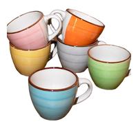 Darthome Set of 6 Pastel Coloured Espresso Cups 90ml Stoneware Swirl Coffee Mugs, Dishwasher Microwave Safe