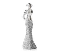 Darthome Silver Elegant Lady Figurine Ornament, 30cm, Art Deco Crushed Diamond Effect Hand On Hat Woman Sculpture