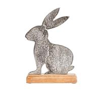 Darthome Silver Metal Rabbit Wooden Stand 22cm Decorative Ornament Sculpture Silhouette