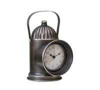 Darthome Silver Railway Lamp Mantel Clock, Metal, Brushed Silver Finish, Battery Operated, Vintage Industrial Style, Arabic Numeral Dial, W14cm x H26cm x D18cm