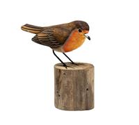 Darthome Small Robin Red Breast on Perch Ornament Tree Root Wood Carved British Bird Sculpture