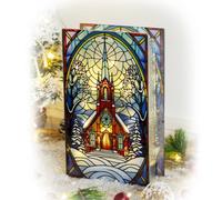 Darthome Stained Glass LED Victorian Church Ornament, 13 cm x 21 cm, Double-Sided, Battery-Powered Christmas Decoration