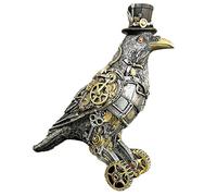 Darthome Steampunk Crow Ornament Industrial Silver Resin Gothic Bird Decorative Sculpture 27cm