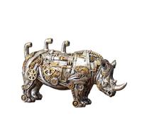 Darthome Steampunk Rhino Ornament Industrial Silver Gold Rhinoceros Resin Gothic Sculpture 32cm