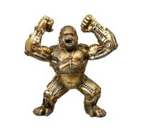 Darthome Steampunk Roaring Silverback Gorilla Ornament, Resin, Metallic Gold, Mechanical Cogs and Gears, Freestanding Indoor Sculpture, Industrial Sci-Fi Style