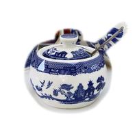 Darthome Sugar Pot with Lid Blue Willow Ceramic English Tableware Serving Storage Bowl