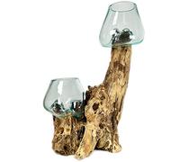 Darthome Tall Double Molten 11cm Bowls Tree Root Stand Hand Blown Rustic Wood Decoration