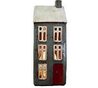 Darthome Tall Grey Village Pottery Ceramic Cottage House Tea Light Candle Holder Ornament 26cm