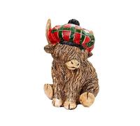 Darthome Tartan Highland Cow Boy Figurine Red Sitting Scottish Animal Decorative Ornament