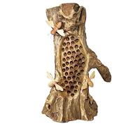 Darthome Teak Root Beehive Sculpture Hand Carved Rustic Wood 3 Honey Bees Decoration Gift 17x28x10cm