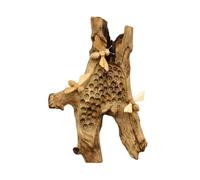 Darthome Teak Root Beehive Wall Hanging with 3 Wooden Bees, Rustic Natural Honeycomb Sculpture, Brown, 11x22x9cm, Indoor Home Decor