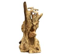 Darthome Teak Root Hiding Mouse in Mushroom Sculpture, Rustic Woodland Wood Ornament, Hand Carved Natural Brown Decor, 16x27x12cm