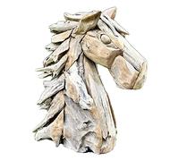 Darthome Teak Root Horse Head Sculpture Large Hand Carved Animal Bust Statue Garden Decor 65cm