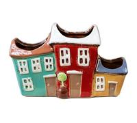 Darthome Terraced Houses Plant Pot Ceramic Three Colourful Homes Indoor Planter Ornament