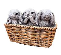 Darthome Three Wise Rabbits In Basket Planter Cement Brown Trough Pot Cute Grey Bunnies