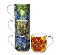 Darthome Van Gogh Stacking Mugs 300ml Set of 4 Colourful Famous Paintings Art Coffee Cups