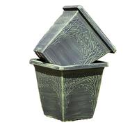 Darthome Verdigris Green Square Planter, Embossed Leaf Vine Pattern, 9.2L Capacity, W25cm x H24.5cm, Vintage Distressed Finish (2)