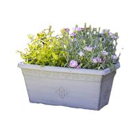 Darthome Vintage Floral Quatrefoil Window Box Planter, Grey, Plastic, 19L, Rectangular, Distressed Finish, for Windowsills and Patios (1)