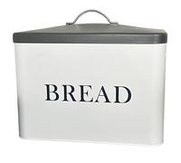 Darthome White Bread Bin With Grey Lid Metal Kitchen Storage Container Box Chrome Handle 34cm