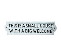 Darthome White Cast Iron Metal Home Garden Wall Art Sign Plaque Small House Big Welcome