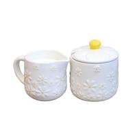 Darthome White Daisy Milk Jug & Sugar Bowl Set Ceramic Flower Afternoon Tea Cream Pourer Serving Pots