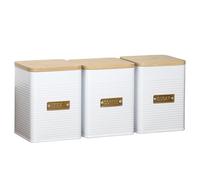 Darthome White & Gold Ribbed Tea Coffee Sugar Canisters 11.5x15.5x11.5cm Retro Country Kitchen Storage