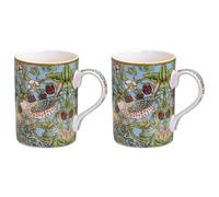 Darthome William Morris Teal Strawberry Thief Fine China Mug, Floral Design, 260ml, Dishwasher and Microwave Safe (2)