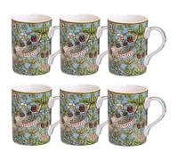 Darthome William Morris Teal Strawberry Thief Fine China Mug, Floral Design, 260ml, Dishwasher and Microwave Safe (6)