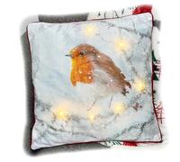 Darthome Winter Robin Cushion Light Up 45cm Large Square Soft Chrismas Decor Sofa Pillow