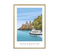 Dartmouth Travel Poster Print - Devon Wall Art - A3 Oak Frame