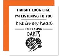 Darts Birthday Card for Men Women - In my Head - Happy Birthday Card for Colleague Grandma Cousin Neighbour, 145mm Bday Greeting Cards