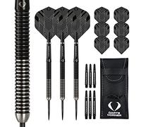 Darts Corner D0789 BlackFin | 22g Darts Set with Premium 90% Tungsten Straight Barrel and Steel Tip Including 6 Flights, 6 Stems, Checkout Card and Storage Case, M1,Black