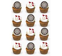 Darts Edible Cupcake Toppers Premium Wafer Card 24 Precut round Darts Party Fairy Cakes