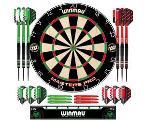 Darts - Masters Pro Premium Bristle Dartboard Set - Includes Dart Board, Darts, Flights, Shafts and Oche Strip - Professional Steel Tip Dartboard Set