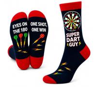 Darts Novelty Funny Socks for Men, 'Super Dart Guy' Design, Lucky Darts Cotton, Size 6-11, Christmas or Fathers Day Gift