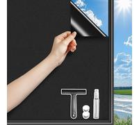 DARUITE Blackout Window Film Privacy,Blackout Film100% Total Light Blocking Non Adhesive No Glue Static Cling Blackout Stickers,Black Window Film Frosted Roll Contains a Bladed Item(Black 75 x 300CM)