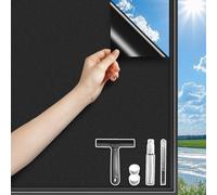 DARUITE Blackout Window Film Privacy,Blackout Film100% Total Light Blocking Non Adhesive No Glue Static Cling Blackout Stickers,Black Window Film Frosted Roll Contains a Bladed Item(Black 90 x 400CM)
