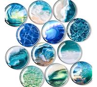 DARUITE Fridge Magnets, Blue Sea Pattern Glass Magnet 12 Pcs
