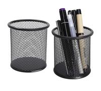 DARUITE Pen Pot, 2PCS Round Metal Mesh Pen Holder for Desk, Black | Pencil Pot for Office, Home, School, Ideal for Markers, Scissors, Clips, Multifunctional, Sturdy, Breathable Mesh