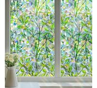DARUITE Stained Glass Window Film, Green Leaf Pattern Window Film Privacy, Static Cling without Glue Anti UV Decorative Privacy Film for Glass Windows for Home, Office 60x200cm
